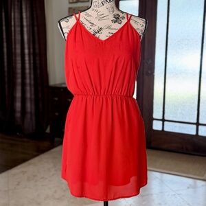 BANANA REPUBLIC | Spaghetti Strap Cutout Crepe Dress in Red Orange, size 4P